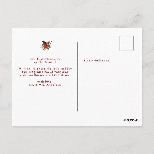 シックで結婚したフォトクメリーリスマスポインセチア ポストカード (裏面)