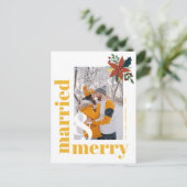 シックで結婚したフォトクメリーリスマスポインセチア ポストカード (スタンド正面)