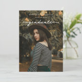 シックで繊細なホワイトスクリプトフォト卒業パーティー 招待状 (スタンド正面)