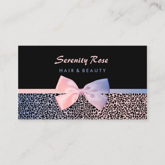 シックで美しいピンクのブルーレオパードのプリントと弓 名刺 (正面)
