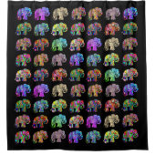 シックで美しいレインボーカラーの象（黒） シャワーカーテン (正面)