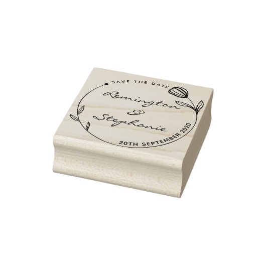 シックで美しい花の丸い日付を保存 ラバースタンプ