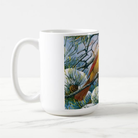 シックで美しい赤い深紅色と雪のクリスマス コーヒーマグカップ (左)