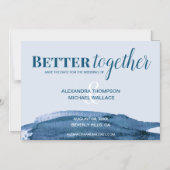 シックで良い一緒に青い水の色のブラシストローク マグネット招待状 (正面)