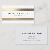 シックで荒くフェイクな金ゴールドのストライプの白のモダン 名刺 (正面/裏面)