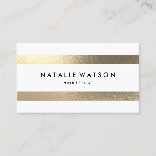 シックで荒くフェイクな金ゴールドのストライプの白のモダン 名刺 (正面)