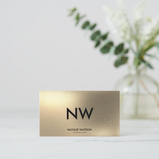 シックで荒くフェイクな金ゴールドの最小主義のモノグラムのモダン 名刺 (スタンド正面)