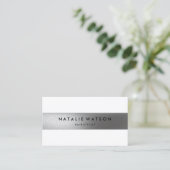 シックで荒くフェイクな銀のストライプの白くモダンなエレガント 名刺 (スタンド正面)