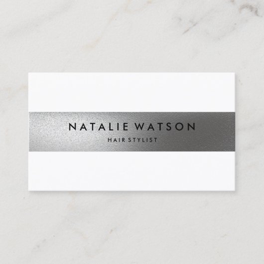 シックで荒くフェイクな銀のストライプの白くモダンなエレガント 名刺 (正面)