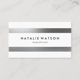 シックで荒くフェイクな銀のストライプの白のモダン 名刺