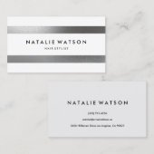 シックで荒くフェイクな銀のストライプの白のモダン 名刺 (正面/裏面)