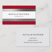 シックで荒くフェイクな銀のストライプの赤のモダン 名刺 (正面/裏面)