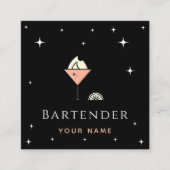 シックで華やかなバーテンダーナイトスパークルクラブバー スクエア名刺 (正面)