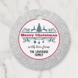 シックで華やかな赤いメリークリスマスシルバーグリッター フェイバータグ