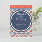 シックで詳細なネイビーブルー誕生日 招待状 (スタンド正面)