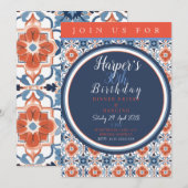 シックで詳細なネイビーブルー誕生日 招待状 (正面/裏面)