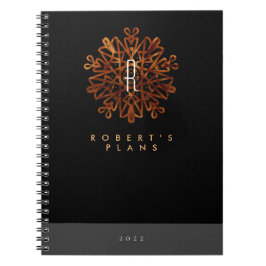 シックで豪華なブラックと金ゴールド華美モノグラムの ノートブック