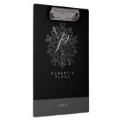 シックで豪華な白黒華美モノグラムの クリップボード (右)