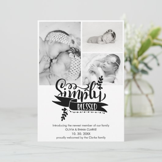 シックで賛美シンプルな3枚の写真の誕生のお知らせ (スタンド正面)