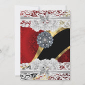 シックで赤いダマスク織および白いレースの結婚式 招待状 (裏面)