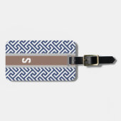 シックで青いギリシャ人の鍵幾何学的なパターンモノグラム ラゲッジタグ (正面横)