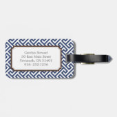 シックで青いギリシャ人の鍵幾何学的なパターンモノグラム ラゲッジタグ (裏面横)