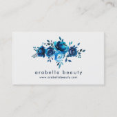 シックで青い水彩画の花柄のバラ 名刺 (正面)