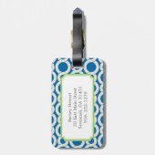 シックで青い連結パターンモノグラム ラゲッジタグ (裏面縦)