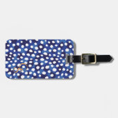 シックで青および白いチータのプリントのモノグラム ラゲッジタグ (正面横)