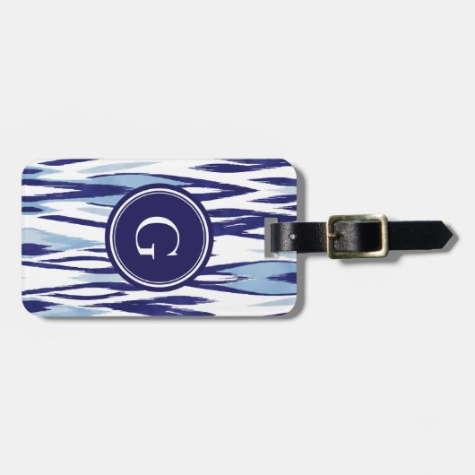 シックで青および白い水彩画のイカットパターン ラゲッジタグ (正面横)