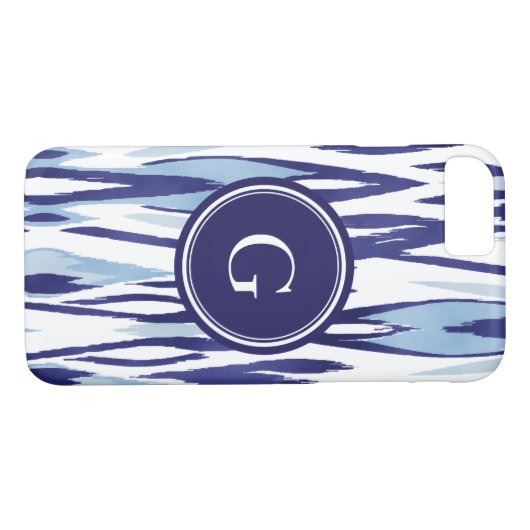 シックで青および白い水彩画のイカットパターン Case-Mate iPhoneケース (裏面(横))