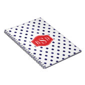 シックで青および白い水玉模様パターンモノグラム ノートブック (右側)