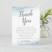 シックで青く、銀製のグリッターのベビーシャワー サンキューカード (スタンド正面)