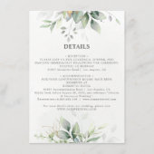 シックで風通しの良い緑のユーカリの葉結婚金ゴールド エンクロージャーカード (正面)