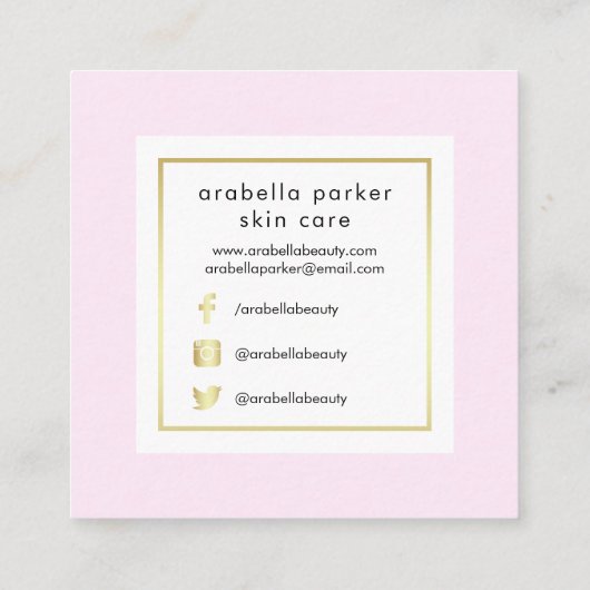 シックで魅力的なピンクおよびフェイクな金ゴールドの会合媒体 スクエア名刺 (裏面)