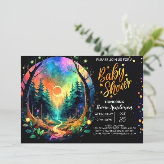 シックで魅力的な冒険が赤ちゃんシャワーを待ち望む 招待状 (スタンド正面)