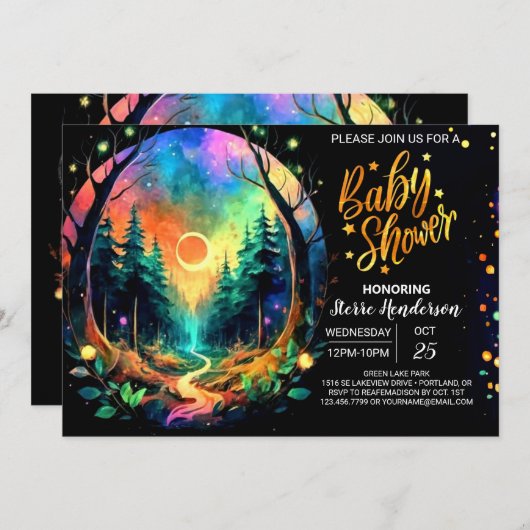 シックで魅力的な冒険が赤ちゃんシャワーを待ち望む 招待状 (正面/裏面)