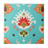 シックで鮮やかなターコイズの種族のイカットのプリント タイル (正面)