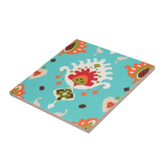 シックで鮮やかなターコイズの種族のイカットのプリント タイル (側面)