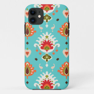 シックで鮮やかなターコイズの種族のイカットのプリント iPhone 11 ケース