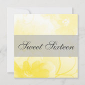 シックで黄色および灰色の花のSweet sixteenの誕生日 招待状 (正面)