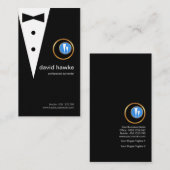 シックで黒いタキシードの金ゴールドのBoutonniereのバーテンダーのロゴ 名刺 (正面/裏面)