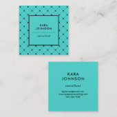 シックで黒いドット・パターンが付いている粋なターコイズ スクエア名刺 (正面/裏面)