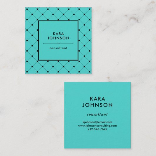 シックで黒いドット・パターンが付いている粋なターコイズ スクエア名刺 (正面/裏面)