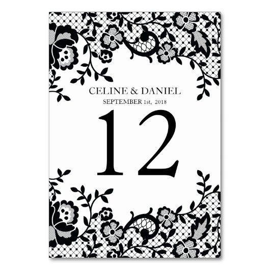 シックで黒いレースのパーソナライズな結婚式 テーブルナンバー (正面)