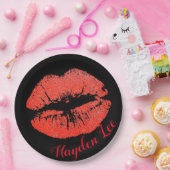 シックで黒い及びグリッターの赤い唇は紙皿を印刷します ペーパープレート (パーティー)