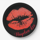 シックで黒い及びグリッターの赤い唇は紙皿を印刷します ペーパープレート (正面)