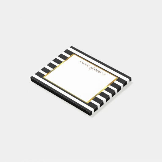 シックで黒い及び白のストライブ柄の金ゴールドのモノグラムの名前 ポストイット (アングル)