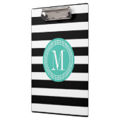 シックで黒い及び白のストライプのパーソナライズなモノグラム クリップボード (左)