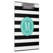 シックで黒い及び白のストライプのパーソナライズなモノグラム クリップボード (右)